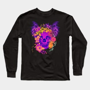 neon floral skull Long Sleeve T-Shirt